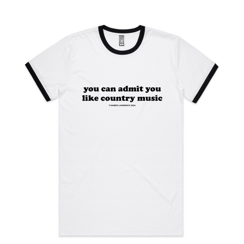 You Can Admit You Like Country Music - Mens Black Ringer T