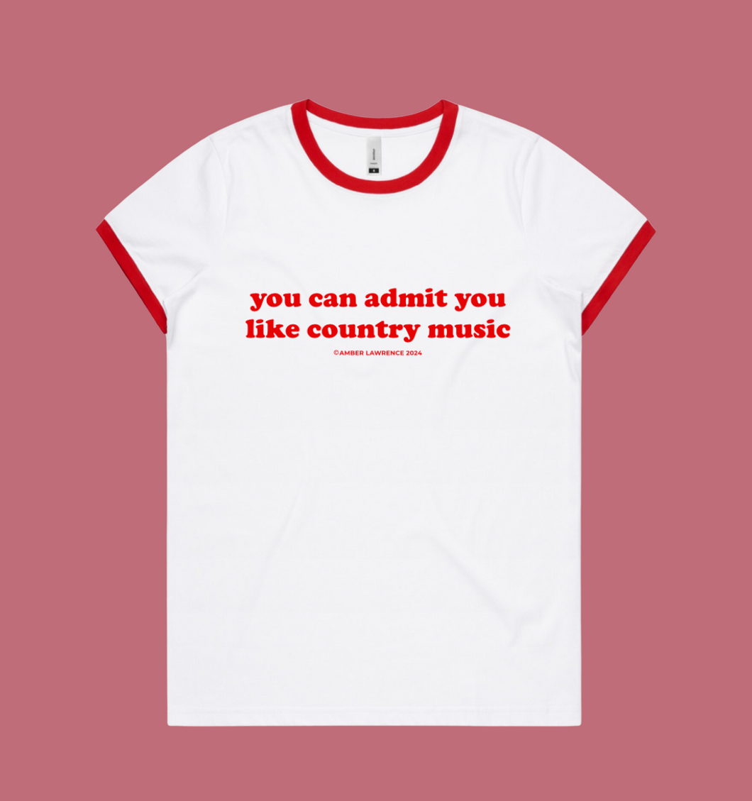 You Can Admit You Like Country Music - Women's Red Ringer T