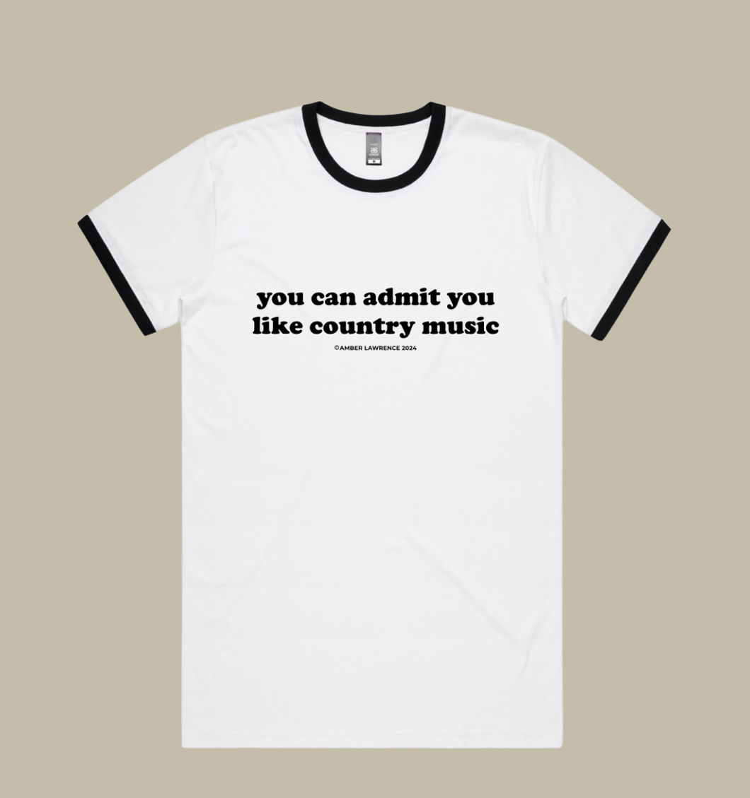 You Can Admit You Like Country Music - Mens Black Ringer T